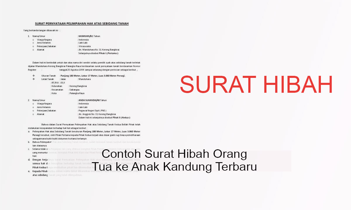 Contoh Surat Hibah Orang Tua ke Anak Kandung