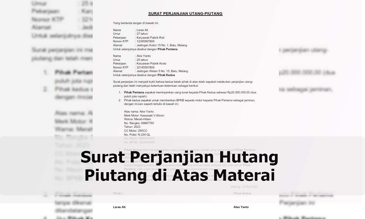 Surat Perjanjian Hutang Piutang di Atas Materai